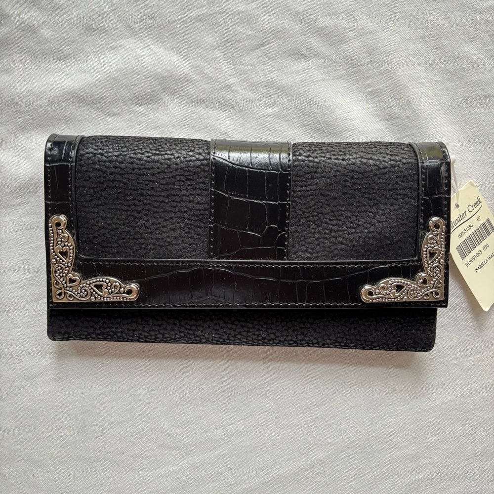 Coldwater Creek Textured Tri-fold Black Wallet with Silver Embellishments